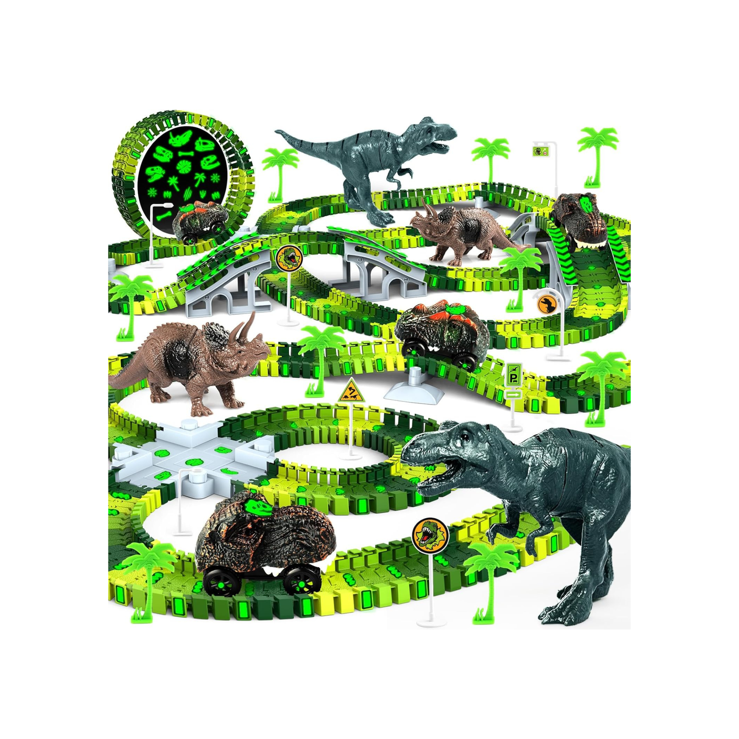 Glow-in-the-Dark Dinosaur Race Track Set for Kids