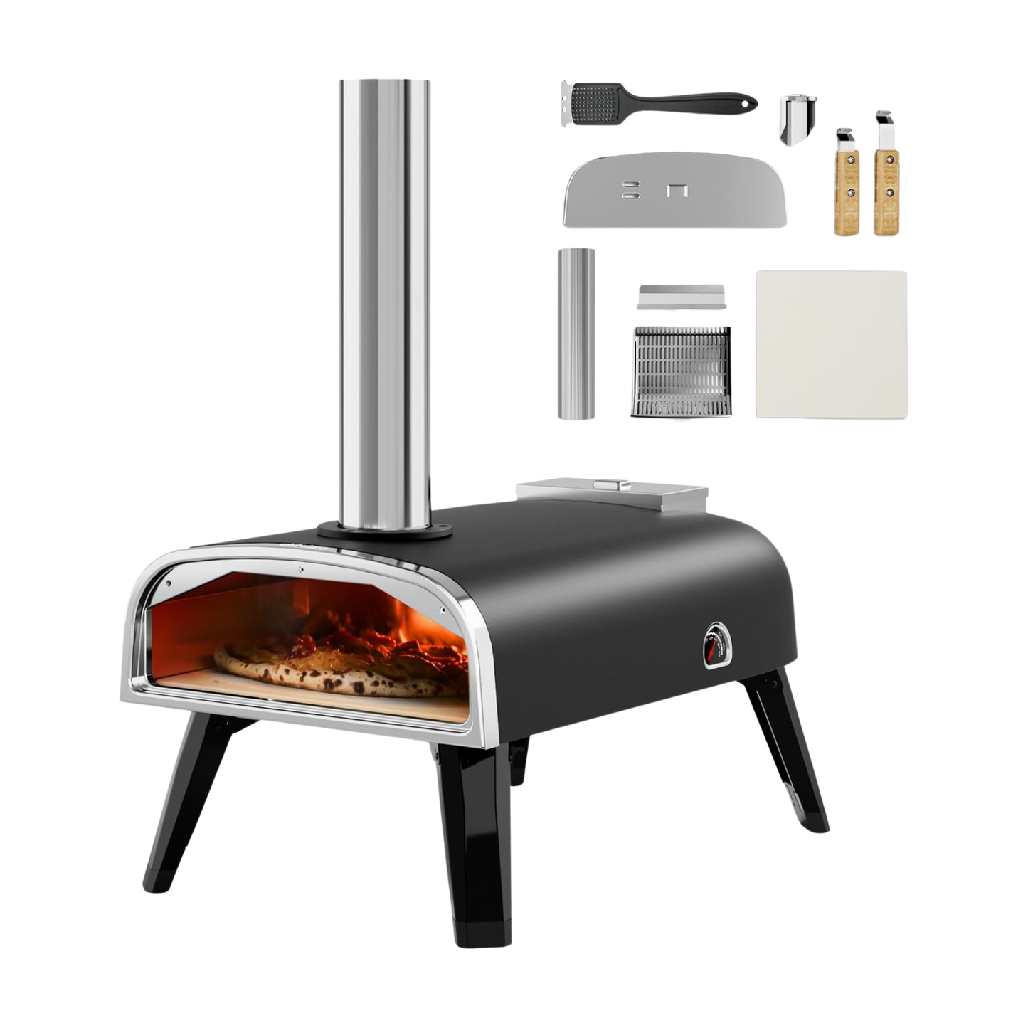 Portable Outdoor Wood-Fired Pizza Oven with Rotating Plate