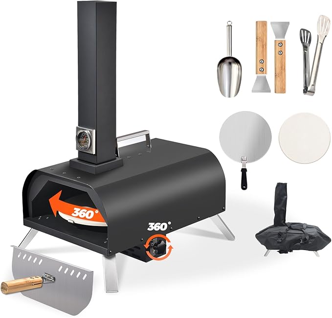 Portable Outdoor Wood-Fired Pizza Oven with Rotating Plate