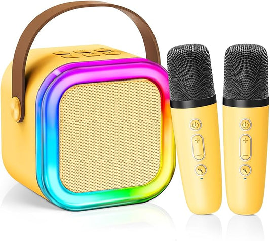 Portable Kids Karaoke Machine with 2 Wireless Microphones & Party Lights