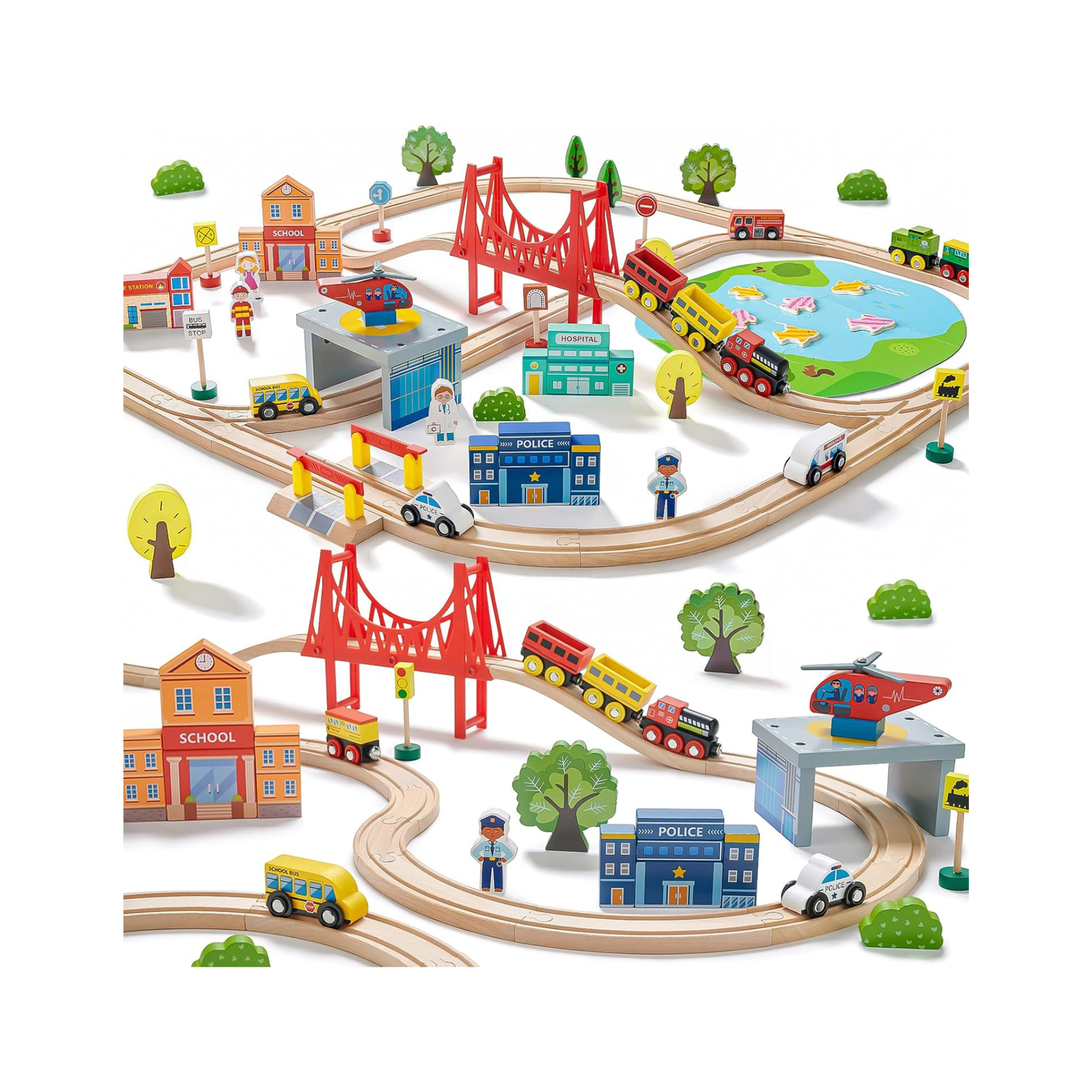 All-in-One Wooden Train Set – Interactive Tracks, Blocks, & Puzzles