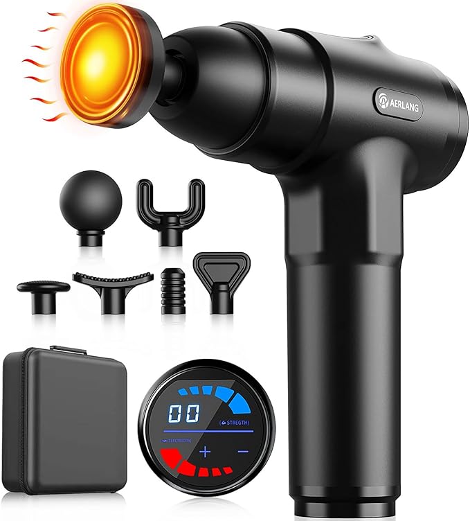 Deep Tissue Massage Gun with Heat & 7 Attachments