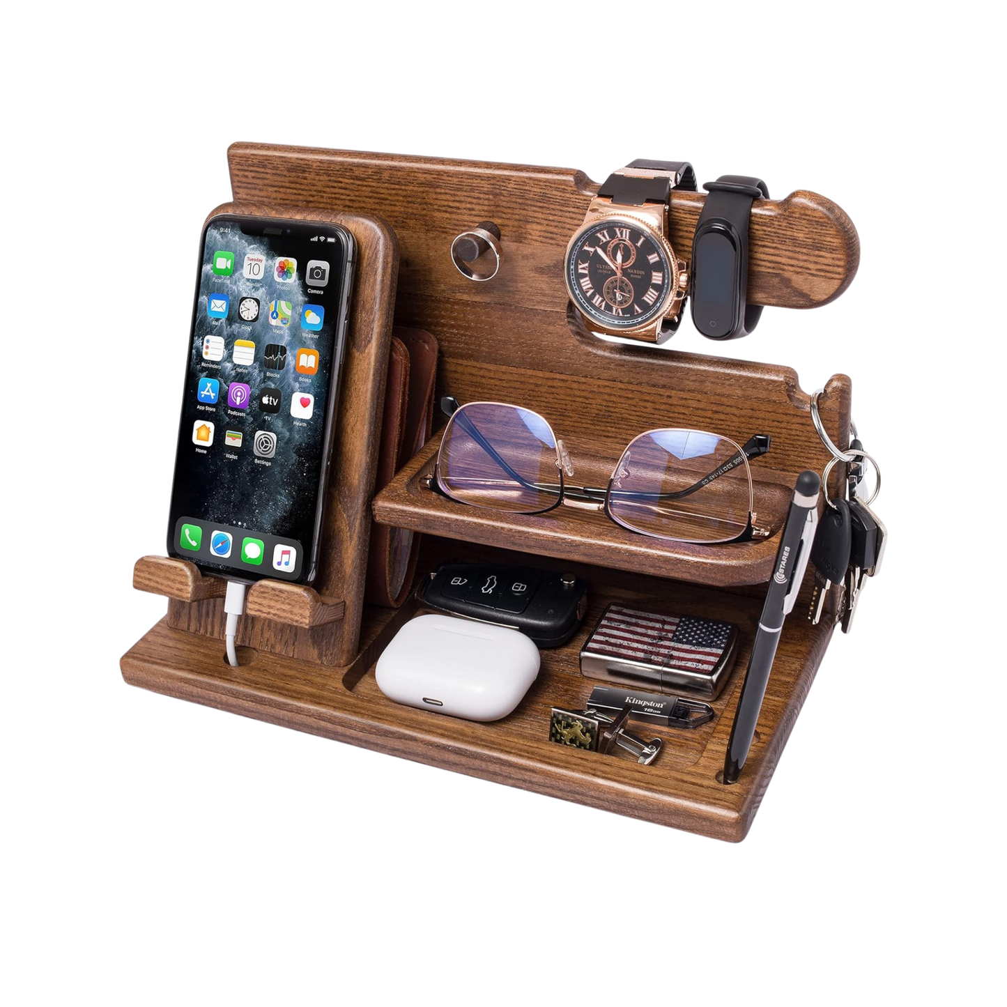 Wooden Charging Station & Desk Organizer