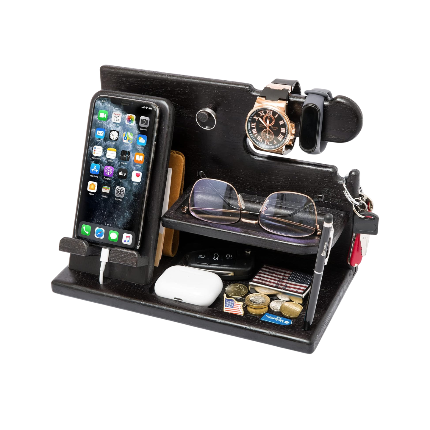 Wooden Charging Station & Desk Organizer