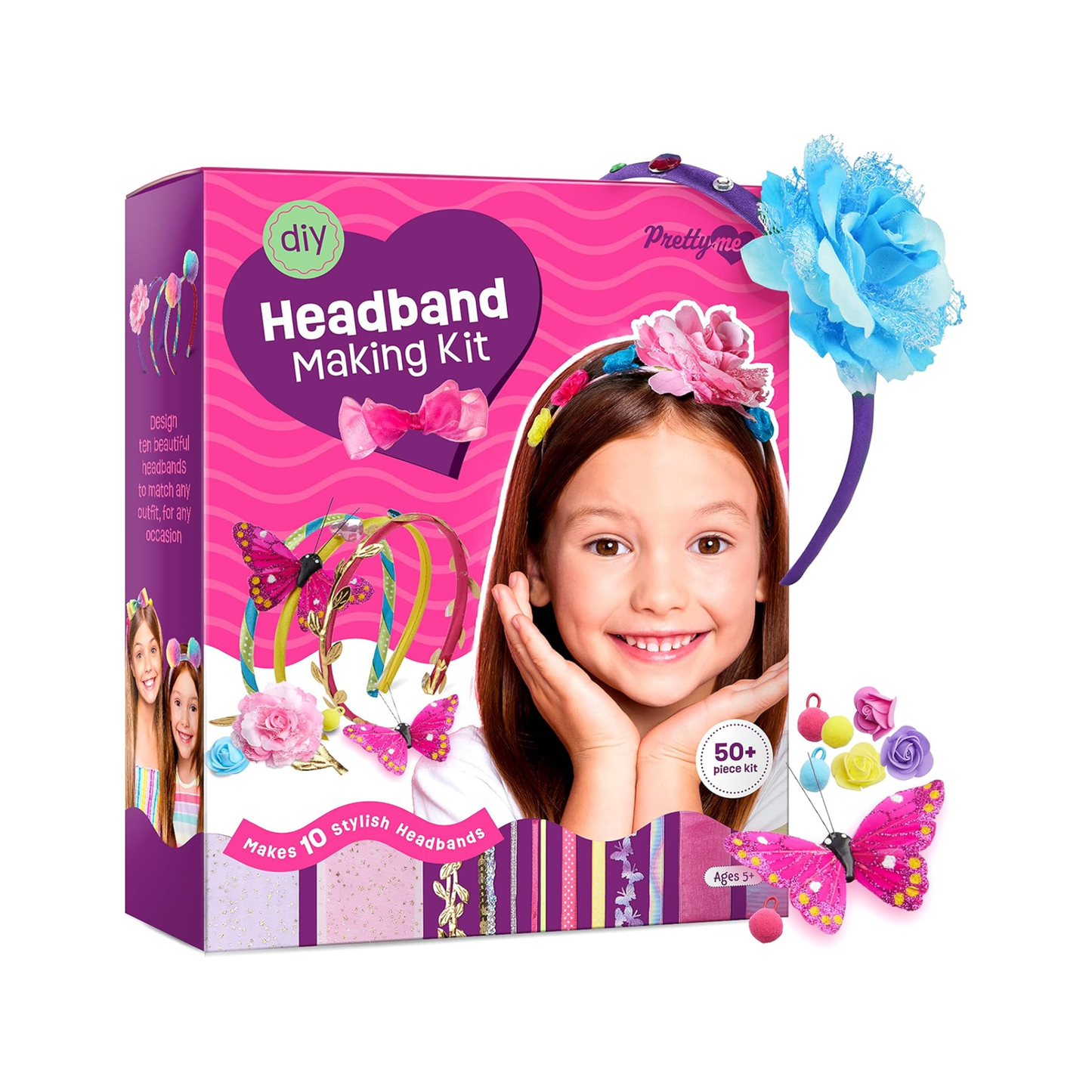 Headband-Making Kit – DIY Craft Set with 10 Satin Headbands, Ribbons, Flowers, Pom Poms & Accessories