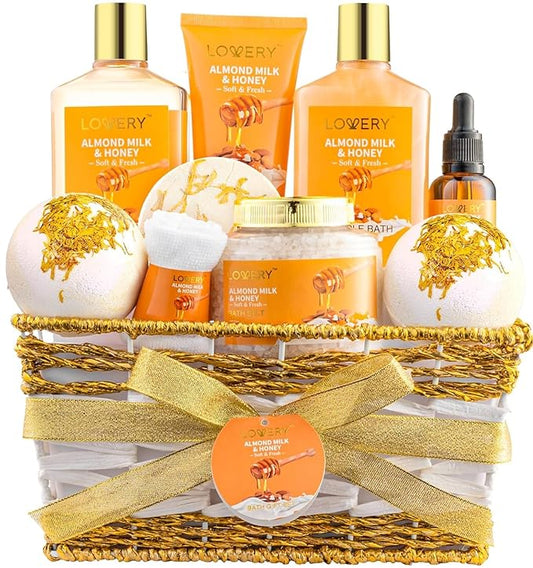 Deluxe 10-Piece Spa Gift Basket with Almond Milk & Honey