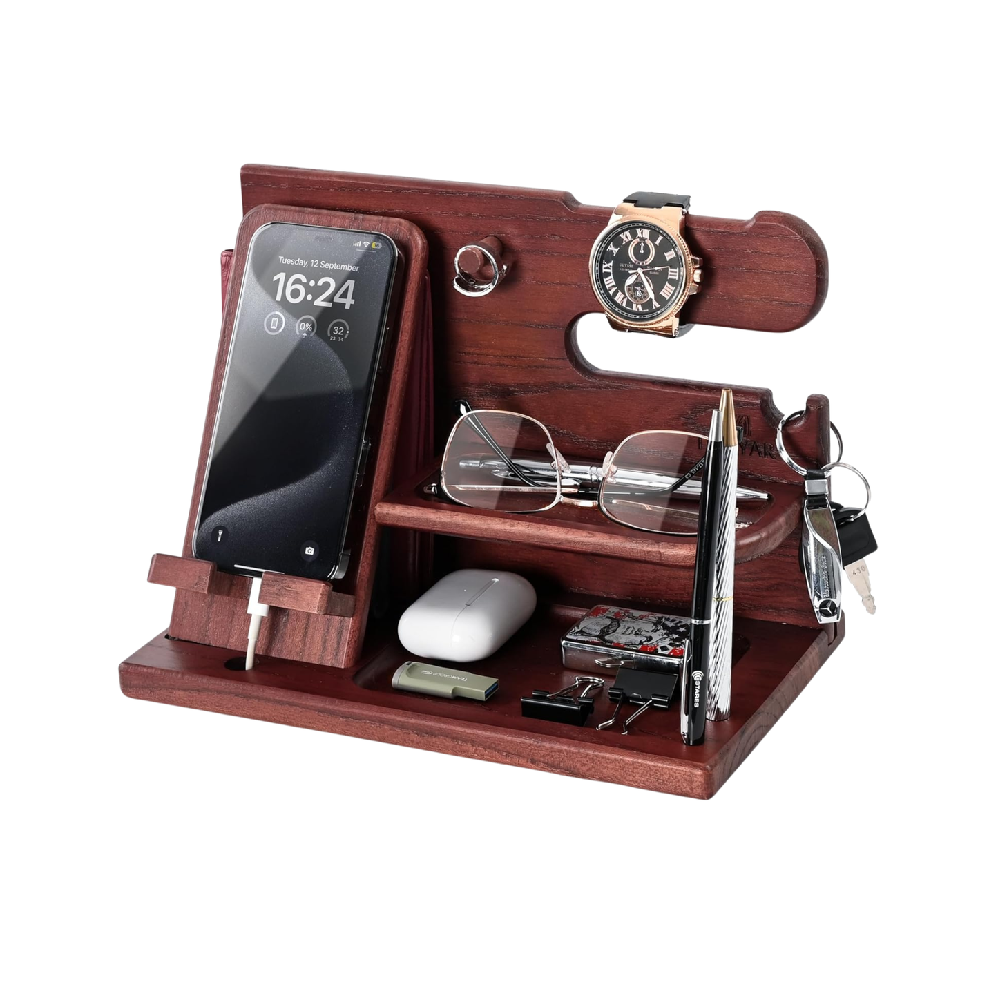 Wooden Charging Station & Desk Organizer
