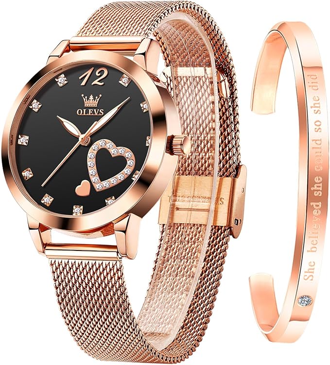 Elegant Rose Gold Watch Set for Women
