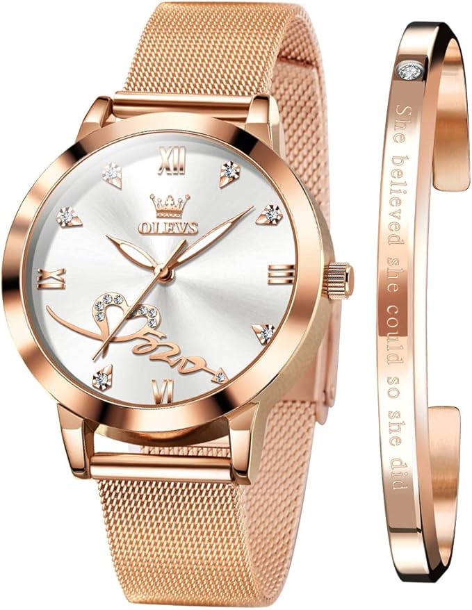 Elegant Rose Gold Watch Set for Women